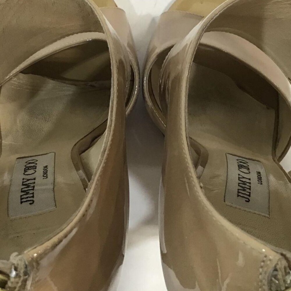 Pre-Owned JIMMY CHOO Nude Patent Full Strap Peep Toe - Size 39 - Picture 5 of 6